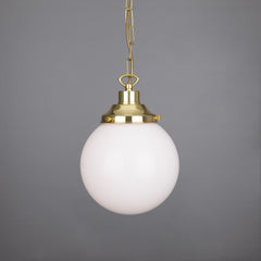 Opal Glass Globe Pendant Light, Brass Gallery, E27, 5 Sizes