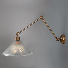 Adjustable Arm Wall Light Reeded Glass Shade Wingnut Joints E27 69cm