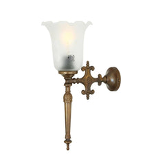 Victorian Brass Wall Light Etched Glass Shade E27 H37cm 4 Finishes
