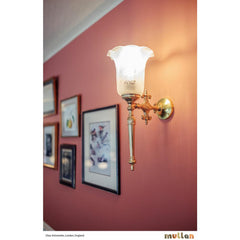 Victorian Brass Wall Light Etched Glass Shade E27 H37cm 4 Finishes