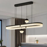 Oval Crystal Ball Pendant Light E27 Dimmable Black Gold 100cm