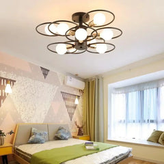 Black Metal Ring Ceiling Light E27 Retro Industrial S (3-Light) M (6-Light)