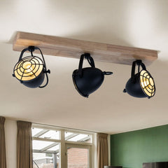Industrial 3-Lamp Ceiling Light Black Adjustable Arms 3×E14