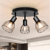 Industrial 3-Spot Ceiling Light Brass Iron Adjustable 3×E14