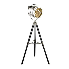 Silver Industrial Tripod Floor Lamp — Stainless Steel & Wood, 130–185 cm