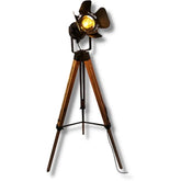American Loft Industrial Floor Lamp — Black Metal & Solid Wood, 132 cm