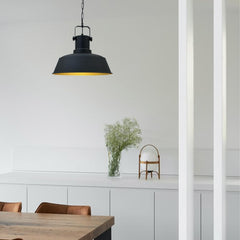 Industrial Dome Pendant Light Matt Black Brass Interior E27 Ø41cm