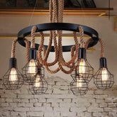 Industrial Pendant Light Metal Rope E27 Black Brown Ø80cm