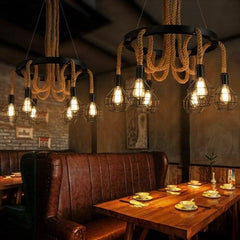 Industrial Pendant Light Metal Rope E27 Black Brown Ø80cm