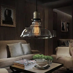 Industrial Rustic Glass Pendant Light Brass E27 — H100cm × W25cm