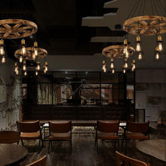 Brooklyn Industrial Pendant Light Wood Cage E27 Brown Black Gold Ø60cm