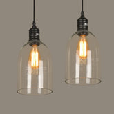 Clear Glass Industrial Pendant Light E27 Metal Clear Black