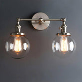 Industrial Double Wall Light Black Metal Glass 2×E27