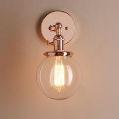 Rose Copper Wall Light Glass E27 180° Arm Rotary Switch Hand-Assembled