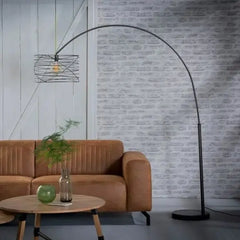 Industrial Arc Floor Lamp Swirl Metal Shade Anthracite E27 H162cm
