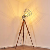 Cinema Industrial Floor Lamp V2 Wood Unfinished Steel E27
