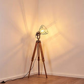 Cinema Style Industrial Floor Lamp Wood Unfinished Metal E27