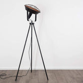 Industrial Cinema Grilled Loft Floor Lamp Wood Steel Grille Shade E27