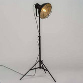 Industrial Cinema Caged Floor Lamp Wood Steel Cage Shade E27