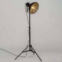 Industrial Cinema Caged Floor Lamp Wood Steel Cage Shade E27