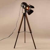 Industrial Cinema Spot Floor Lamp, E27, Wood & Steel, Hand-Assembled