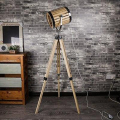 Industrial Cinema Barrel Floor Lamp Light Wood Metal E27
