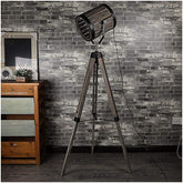 Industrial Cinema Barrel Floor Lamp Wood Metal Shade E27