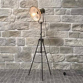 Industrial Cinema Floor Lamp Ribbed Glass E27 Metal Frame