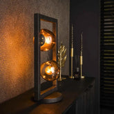 Design Table Lamp 2 Glass Shades Copper Chrome Metal E27 H55cm