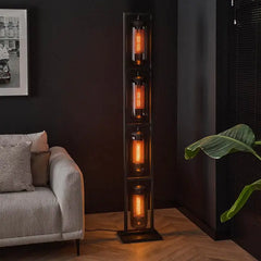 Smoked Glass Floor Lamp 4 Mouth-Blown Shades Copper Mesh H190cm