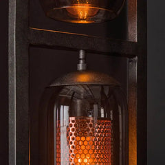Smoked Glass Floor Lamp 4 Mouth-Blown Shades Copper Mesh H190cm
