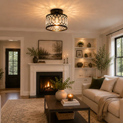 Black Metal Crystal Ceiling Light E27 Modern Industrial