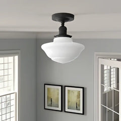 Globe Vintage Opal Glass Semi-Flush Ceiling Light, E27
