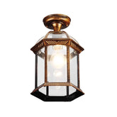 Industrial Metal Semi-Flush Ceiling Light E27 Gold Black