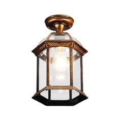 Industrial Metal Semi-Flush Ceiling Light E27 Gold Black