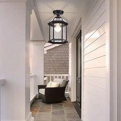 Industrial Metal Semi-Flush Ceiling Light E27 Gold Black