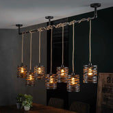 Industrial Twist Pendant Light 7 Grey Metal Shades Jute Rope E27 W157cm
