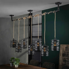 Industrial Twist Pendant Light 7 Grey Metal Shades Jute Rope E27 W157cm