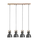 Brushed Steel Chandelier Natural Wood Base 4×E27 90cm