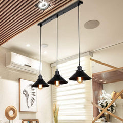 Black Steel Chandelier Conical Shades E27 Matte Black Iron