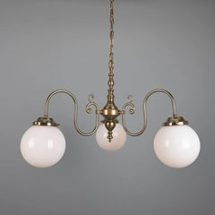 Three-Light Brass Chandelier with Opal Glass Globes, Ø85cm