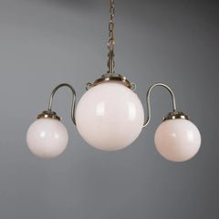 Three-Light Brass Chandelier with Opal Glass Globes, Ø85cm