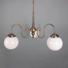 Three-Light Brass Chandelier with Opal Glass Globes, Ø85cm