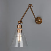 Adjustable Arm Wall Light Clear Glass Cone 3 Pivots E27 73cm Reach