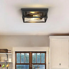 Industrial Black Square Metal Ceiling Light E27 — 2-Light 25cm
