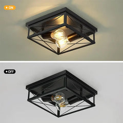 Industrial Black Square Metal Ceiling Light E27 — 2-Light 25cm