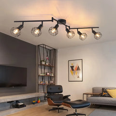 Industrial Black Ceiling Light 4 or 6 Adjustable Spots Metal