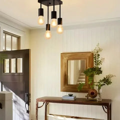 Industrial Vintage Ceiling Light Black Metal Glass E27 4-Light