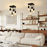 Industrial Vintage Ceiling Light Black Metal Glass E27 4-Light