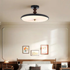 Vintage Pleated Glass Wood Ceiling Light E27 IP65 — Dimmable, SØ40cm or MØ50cm